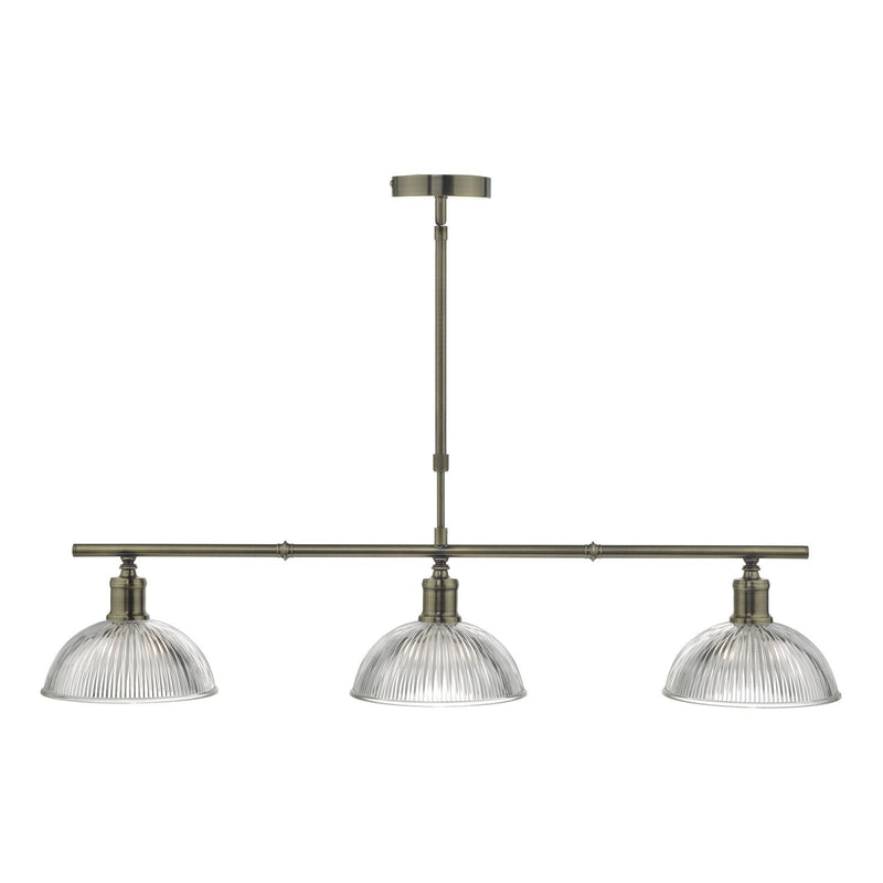 Dar Lighting Dara 3 Light Bar Pendant Antique Brass & Glass • DAR0375