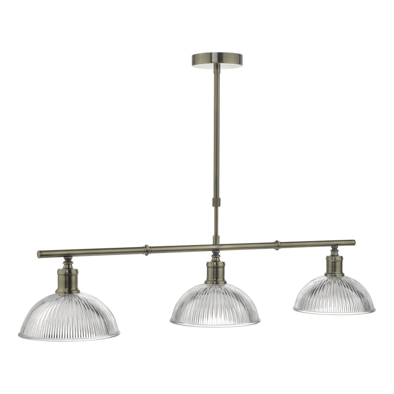 Dar Lighting Dara 3 Light Bar Pendant Antique Brass & Glass • DAR0375