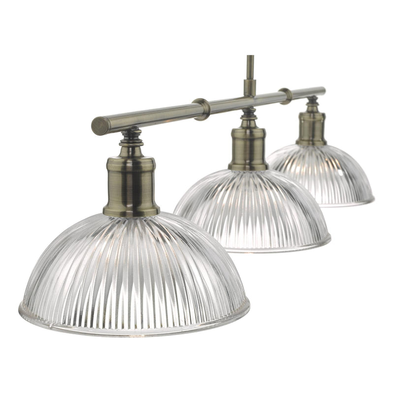Dar Lighting Dara 3 Light Bar Pendant Antique Brass & Glass • DAR0375