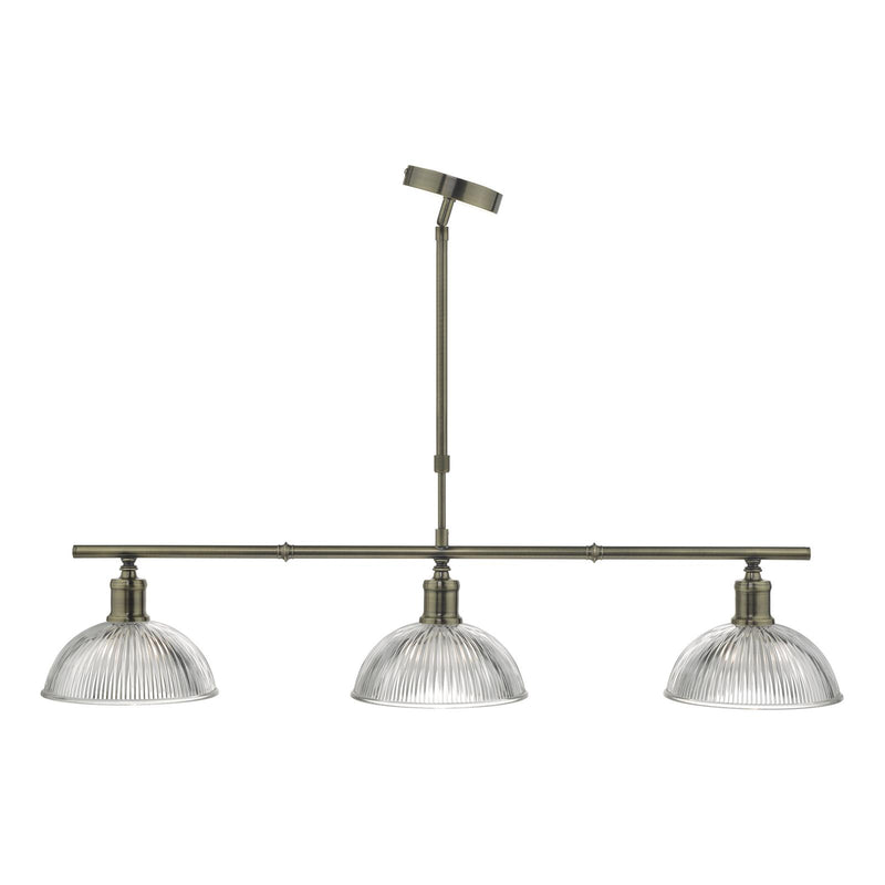 Dar Lighting Dara 3 Light Bar Pendant Antique Brass & Glass • DAR0375