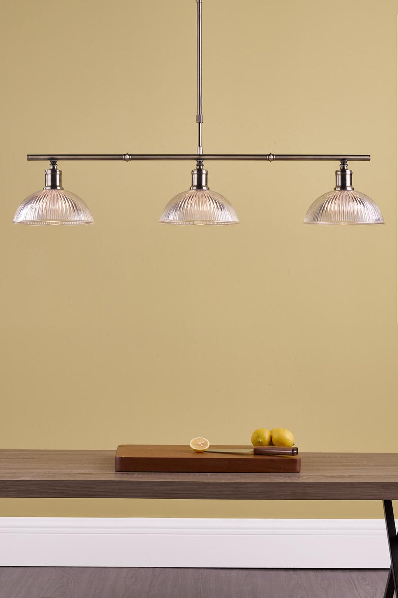 Dar Lighting Dara 3 Light Bar Pendant Antique Brass & Glass • DAR0375