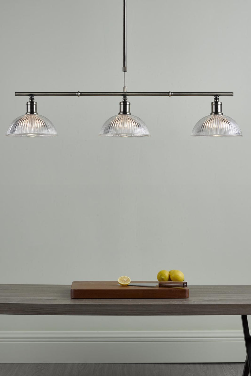 Dar Lighting Dara 3 Light Bar Pendant Antique Brass & Glass • DAR0375