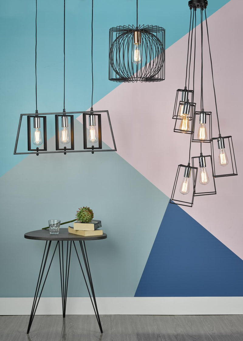 Dar Lighting Dax 3 Light Bar Pendant Black & Polished Chrome • DAX0350