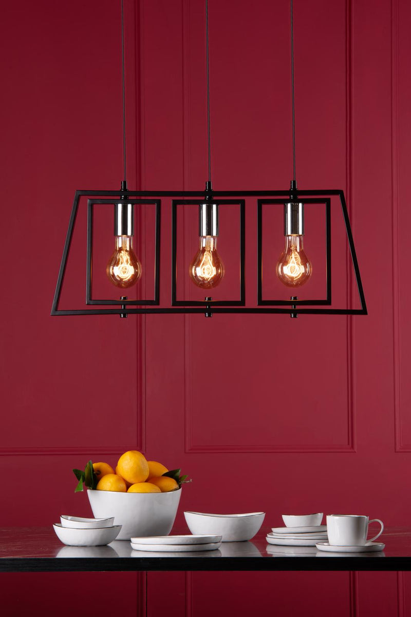 Dar Lighting Dax 3 Light Bar Pendant Black & Polished Chrome • DAX0350