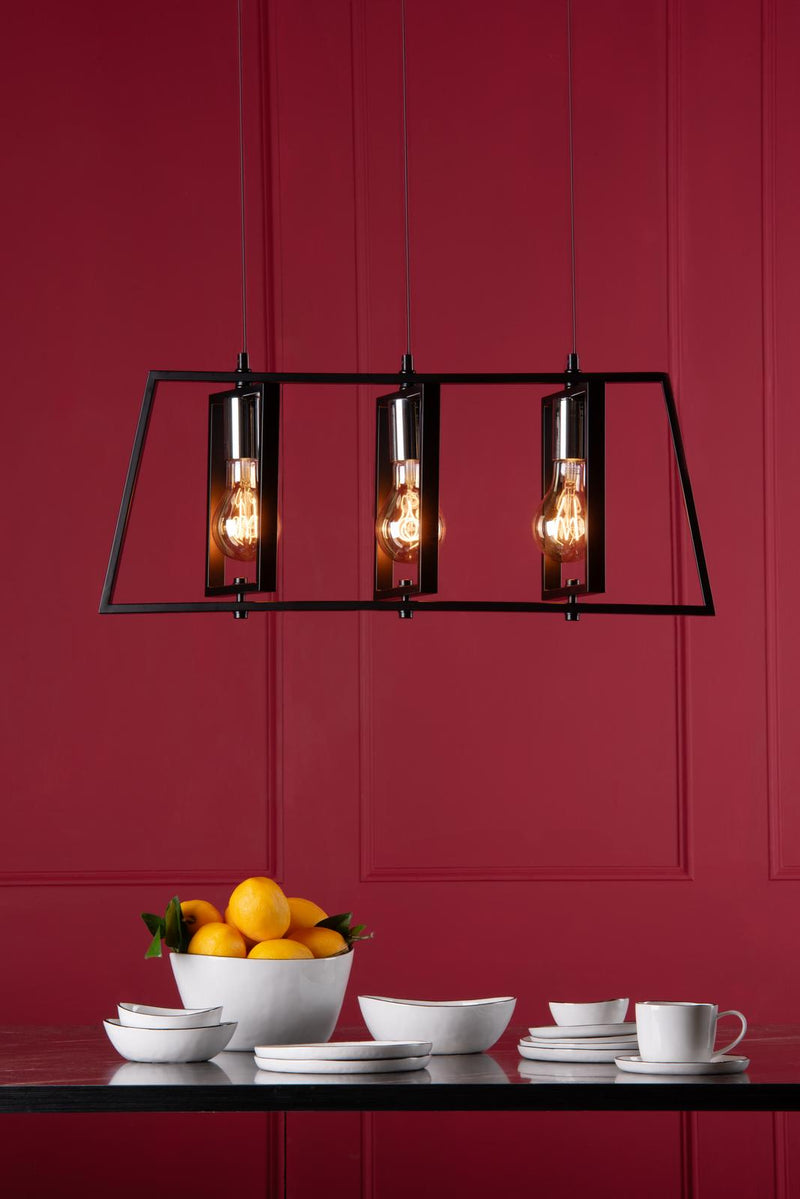 Dar Lighting Dax 3 Light Bar Pendant Black & Polished Chrome • DAX0350