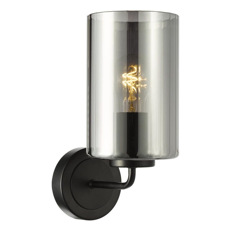 Dar Lighting Daylin Wall Light Satin Black and Smoked Ribbed Glass • DAY0722