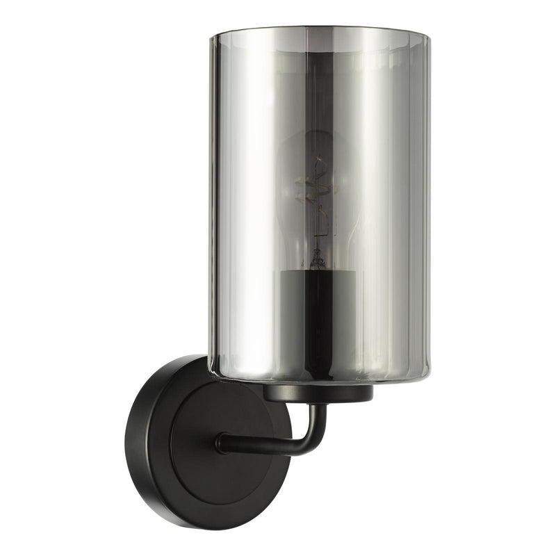 Dar Lighting Daylin Wall Light Satin Black and Smoked Ribbed Glass • DAY0722
