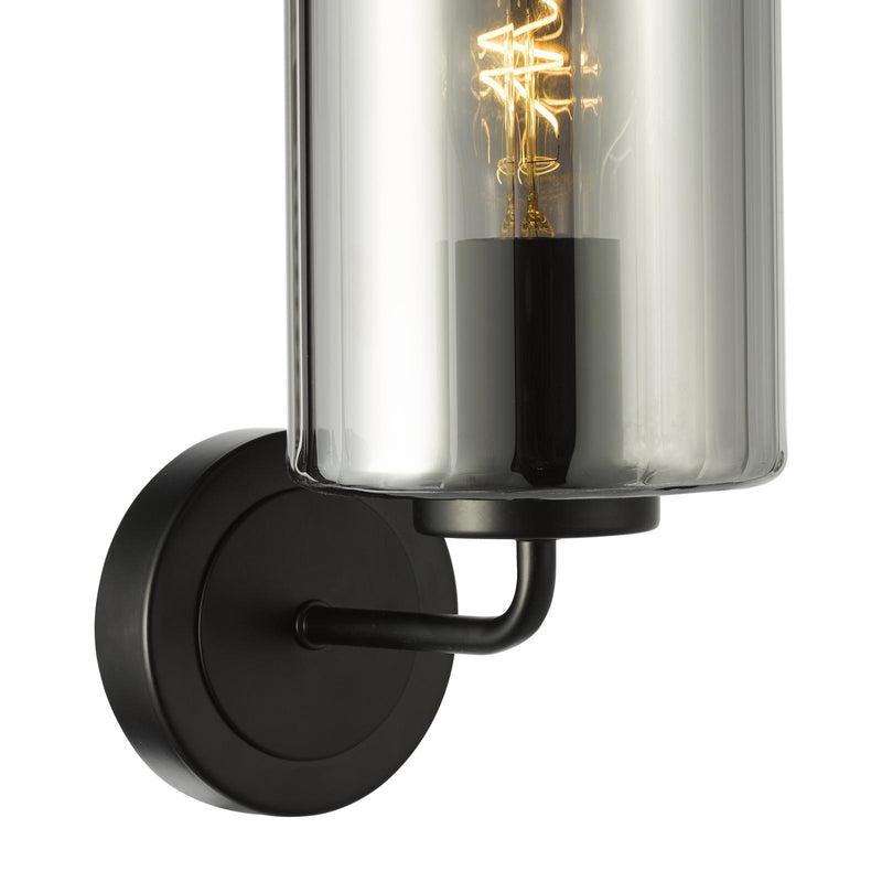 Dar Lighting Daylin Wall Light Satin Black and Smoked Ribbed Glass • DAY0722