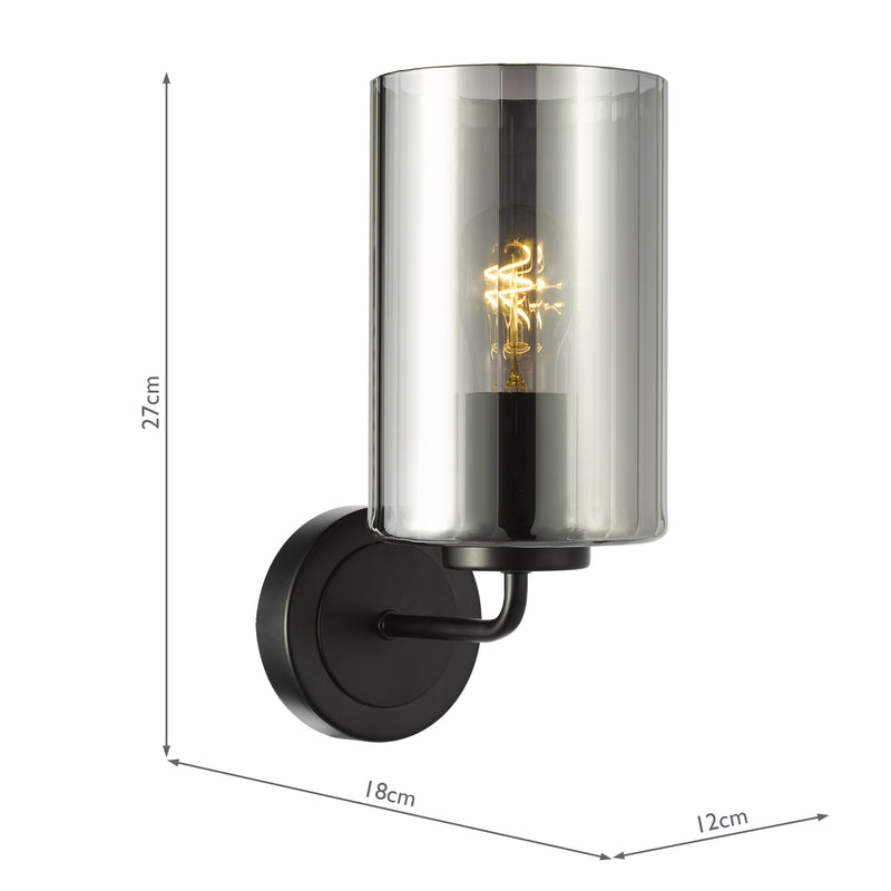 Dar Lighting Daylin Wall Light Satin Black and Smoked Ribbed Glass • DAY0722