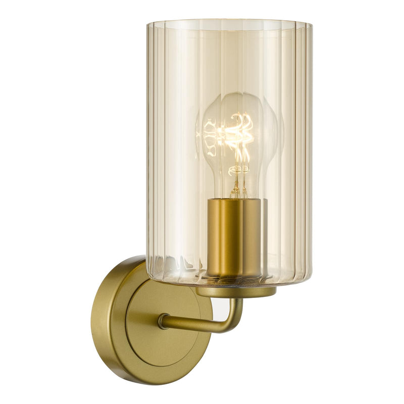 Dar Lighting Daylin Wall Light Satin Gold and Amber Ribbed Glass • DAY0735