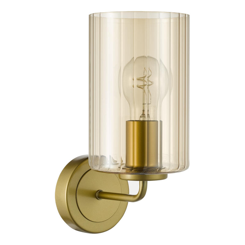 Dar Lighting Daylin Wall Light Satin Gold and Amber Ribbed Glass • DAY0735