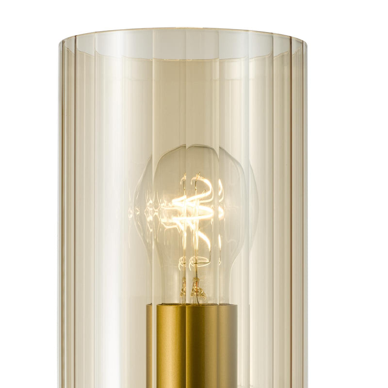 Dar Lighting Daylin Wall Light Satin Gold and Amber Ribbed Glass • DAY0735