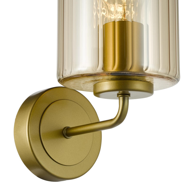 Dar Lighting Daylin Wall Light Satin Gold and Amber Ribbed Glass • DAY0735