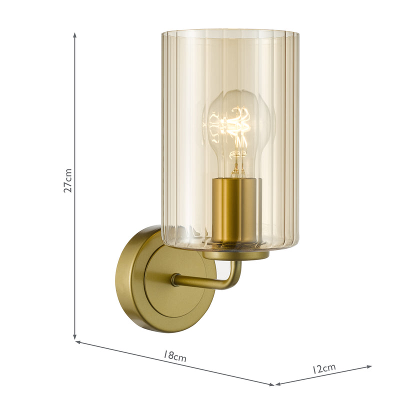 Dar Lighting Daylin Wall Light Satin Gold and Amber Ribbed Glass • DAY0735