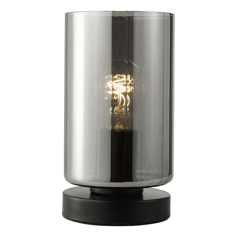 Dar Lighting Daylin Table Lamp Satin Black and Smoked Ribbed Glass • DAY4222