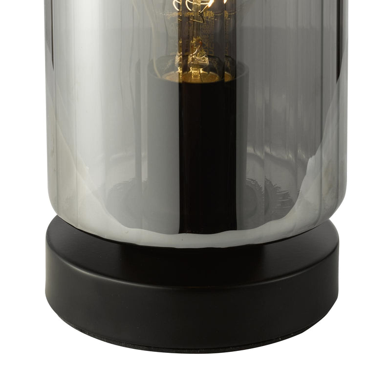 Dar Lighting Daylin Table Lamp Satin Black and Smoked Ribbed Glass • DAY4222
