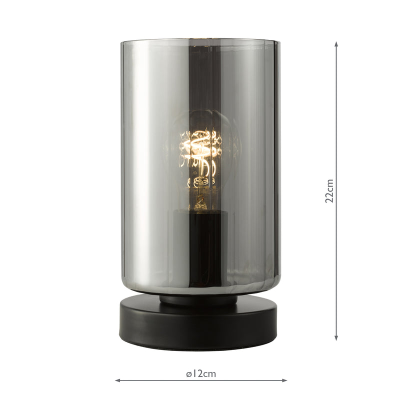 Dar Lighting Daylin Table Lamp Satin Black and Smoked Ribbed Glass • DAY4222
