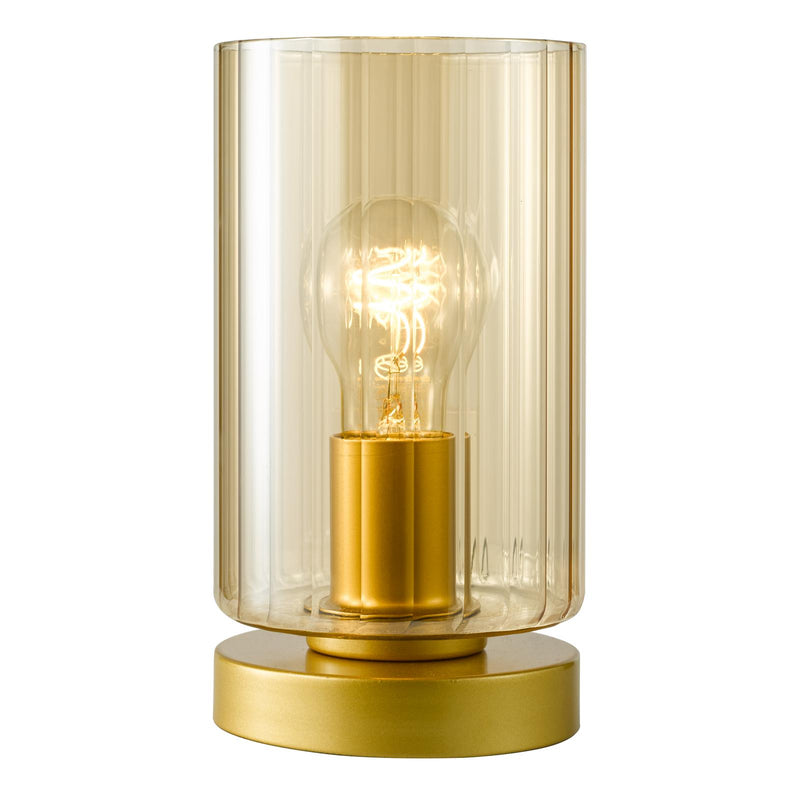 Dar Lighting Daylin Table Lamp Satin Gold and Amber Ribbed Glass • DAY4235