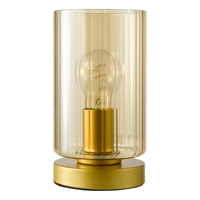 Dar Lighting Daylin Table Lamp Satin Gold and Amber Ribbed Glass • DAY4235