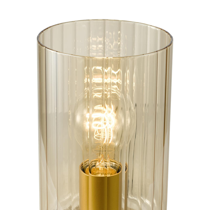 Dar Lighting Daylin Table Lamp Satin Gold and Amber Ribbed Glass • DAY4235