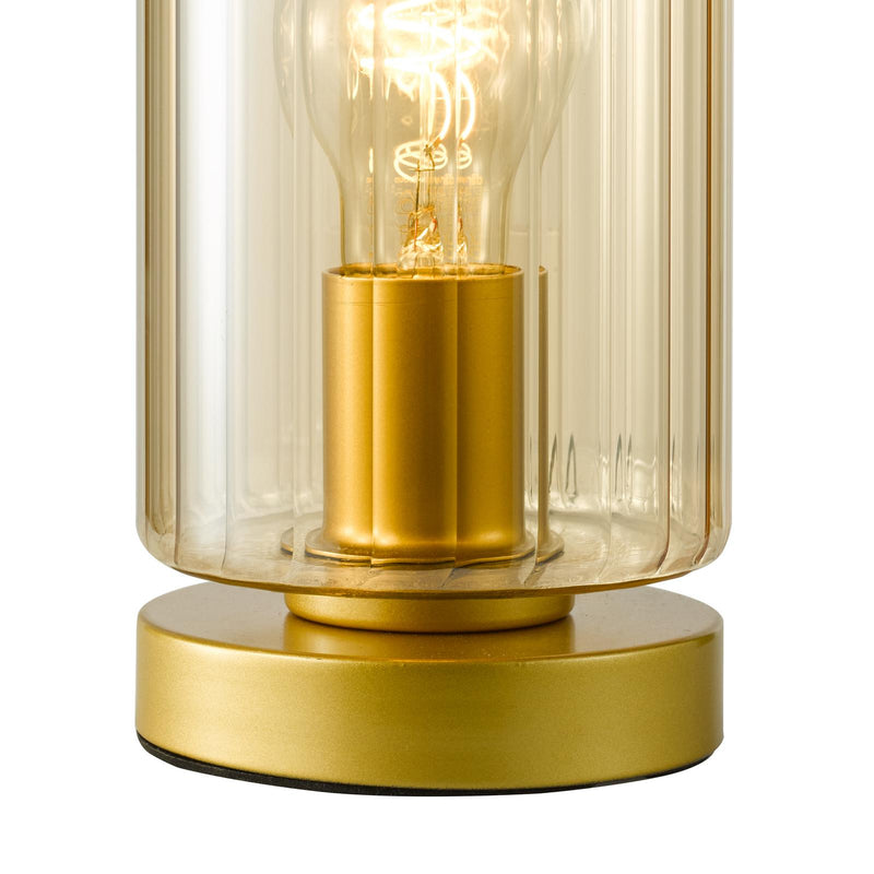 Dar Lighting Daylin Table Lamp Satin Gold and Amber Ribbed Glass • DAY4235