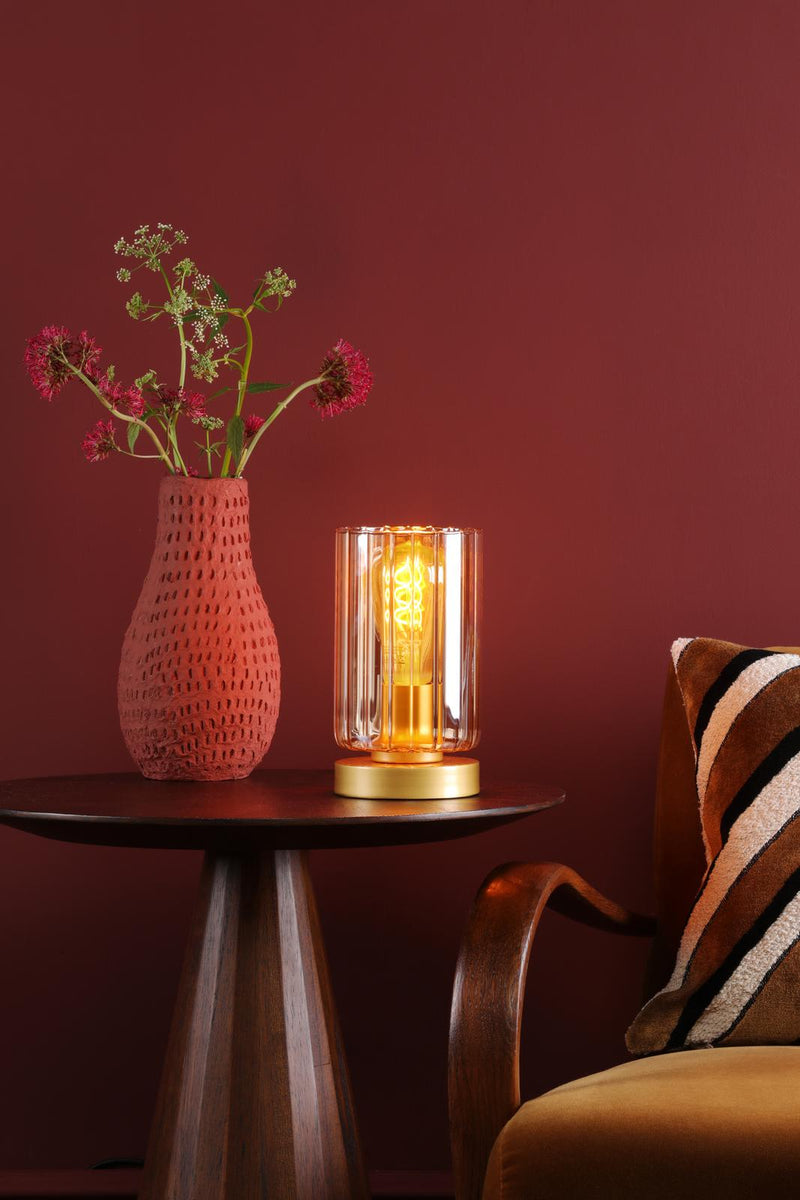 Dar Lighting Daylin Table Lamp Satin Gold and Amber Ribbed Glass • DAY4235