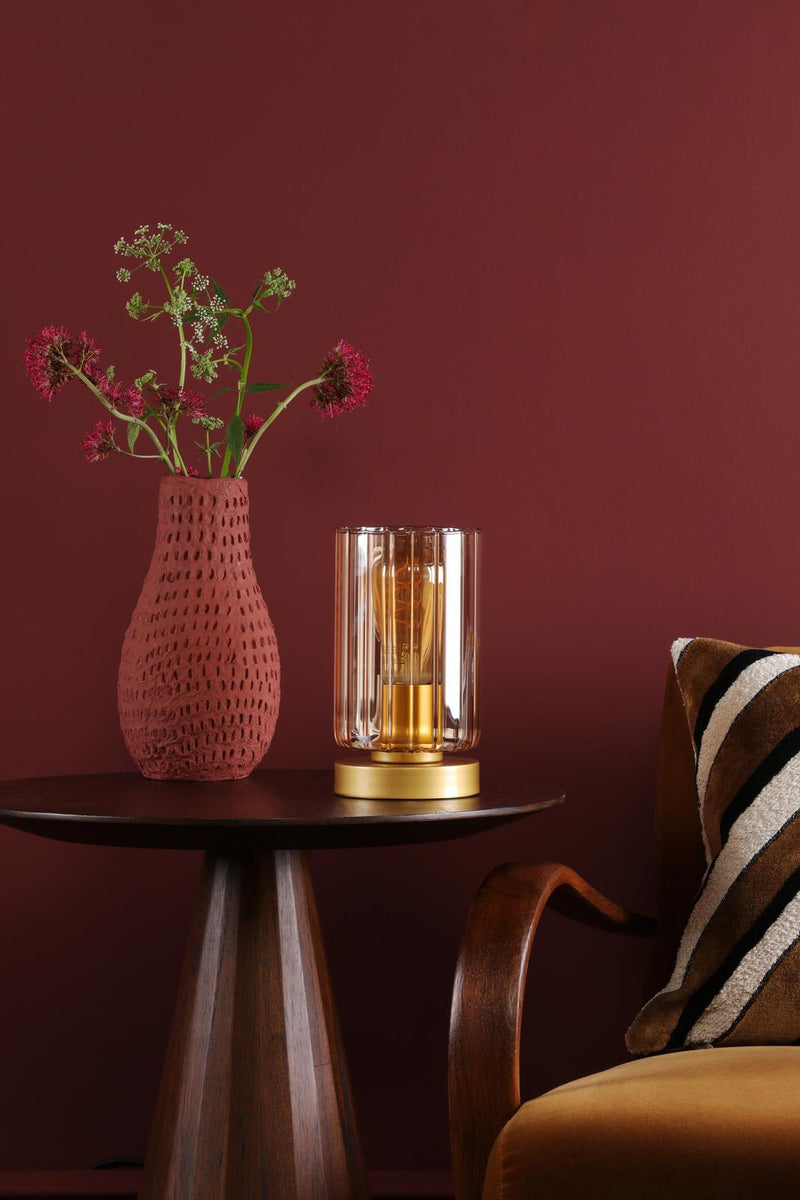 Dar Lighting Daylin Table Lamp Satin Gold and Amber Ribbed Glass • DAY4235