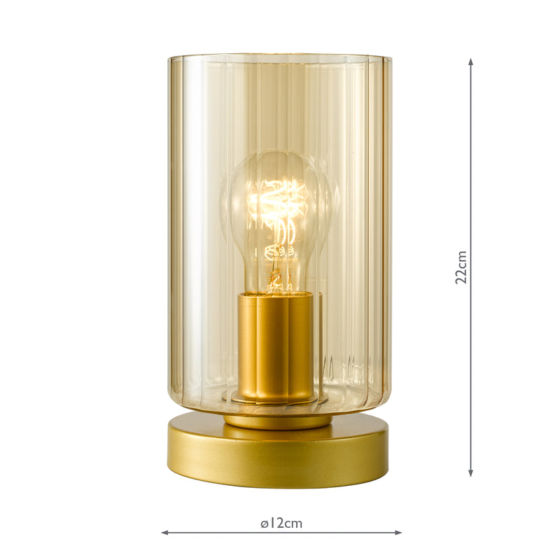Dar Lighting Daylin Table Lamp Satin Gold and Amber Ribbed Glass • DAY4235