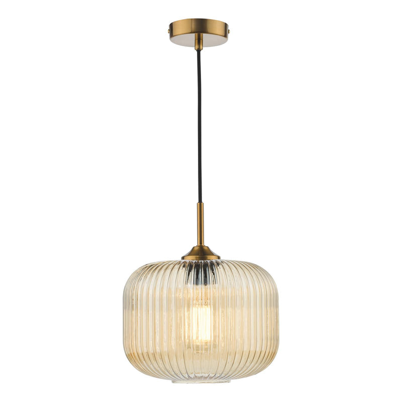 Dar Lighting Demarius Pendant Natural Brass and Amber Glass  • DEM0106