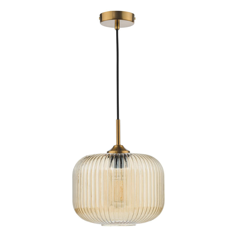 Dar Lighting Demarius Pendant Natural Brass and Amber Glass  • DEM0106