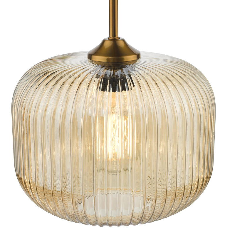 Dar Lighting Demarius Pendant Natural Brass and Amber Glass  • DEM0106