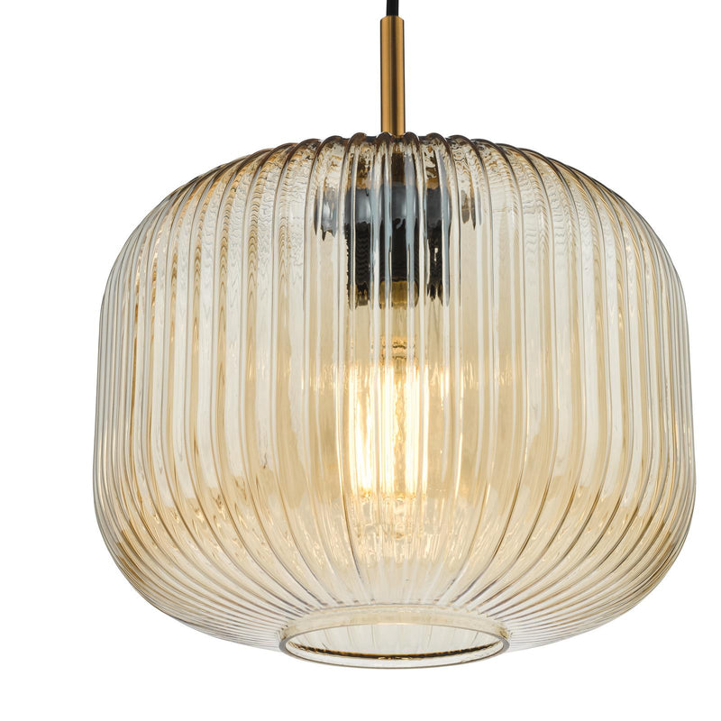 Dar Lighting Demarius Pendant Natural Brass and Amber Glass  • DEM0106