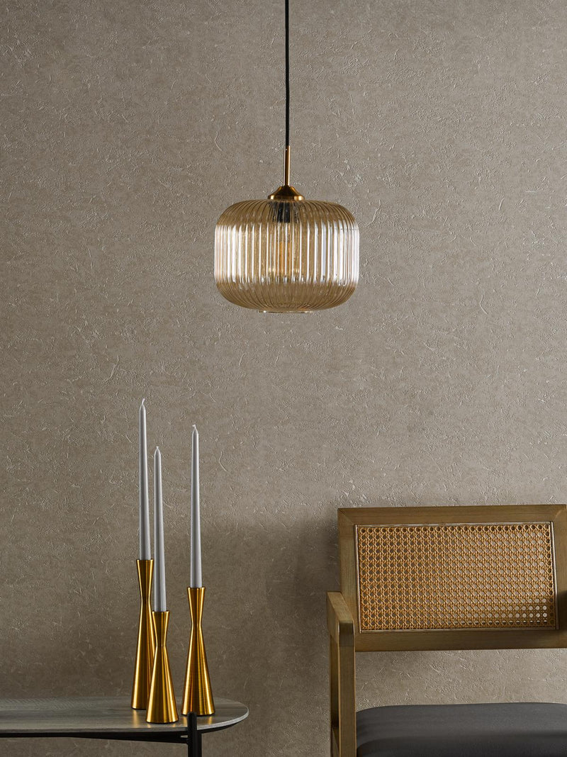 Dar Lighting Demarius Pendant Natural Brass and Amber Glass  • DEM0106