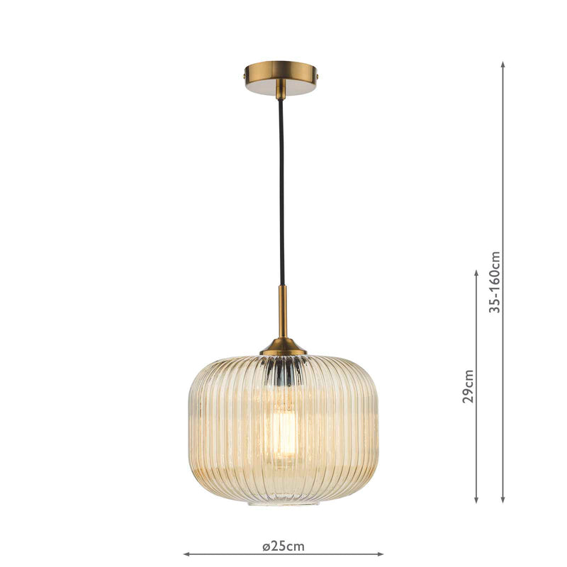 Dar Lighting Demarius Pendant Natural Brass and Amber Glass  • DEM0106