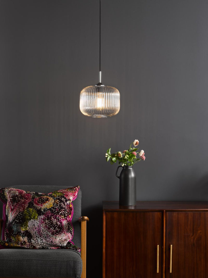 Dar Lighting Demarius Pendant Polished Chrome and Clear Glass • DEM0108