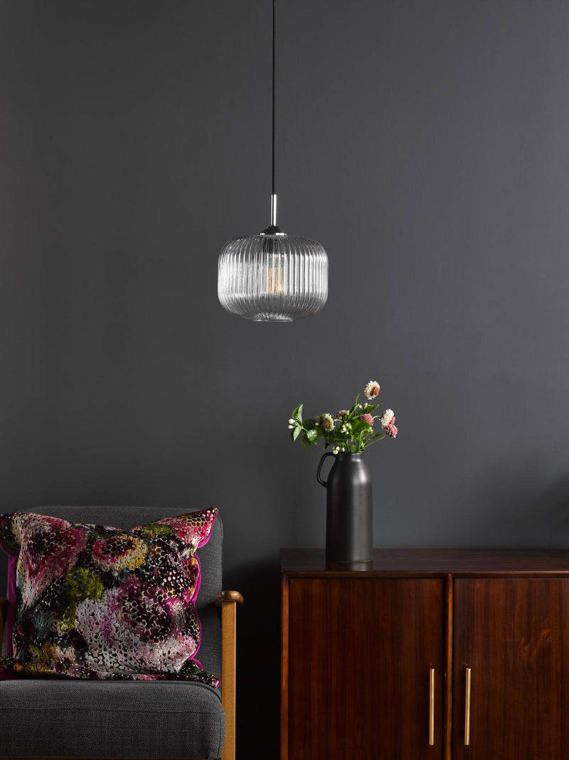 Dar Lighting Demarius Pendant Polished Chrome and Clear Glass • DEM0108