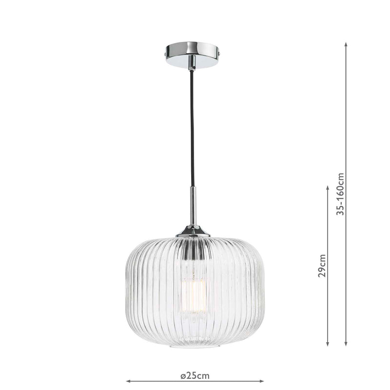 Dar Lighting Demarius Pendant Polished Chrome and Clear Glass • DEM0108