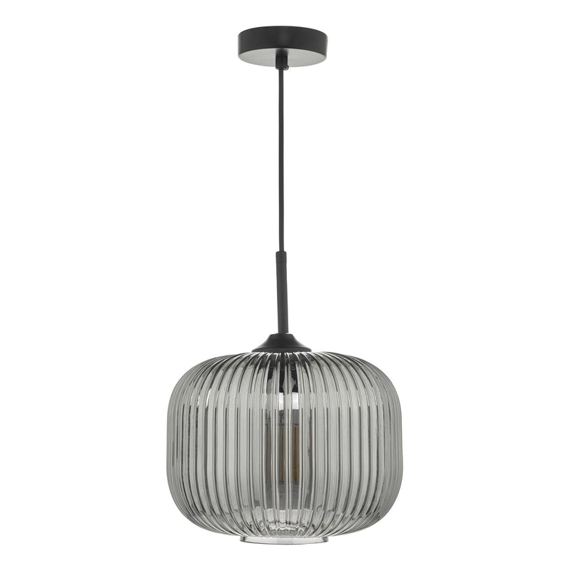 Dar Lighting Demarius 1 Light Pendant Black and Smoked Glass • DEM0110
