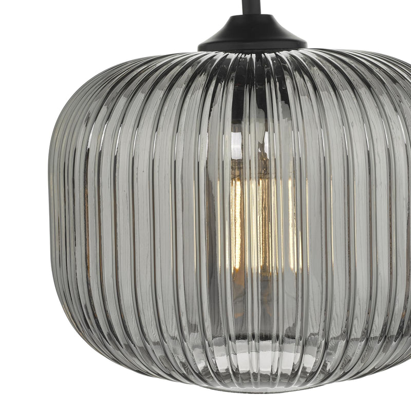 Dar Lighting Demarius 1 Light Pendant Black and Smoked Glass • DEM0110