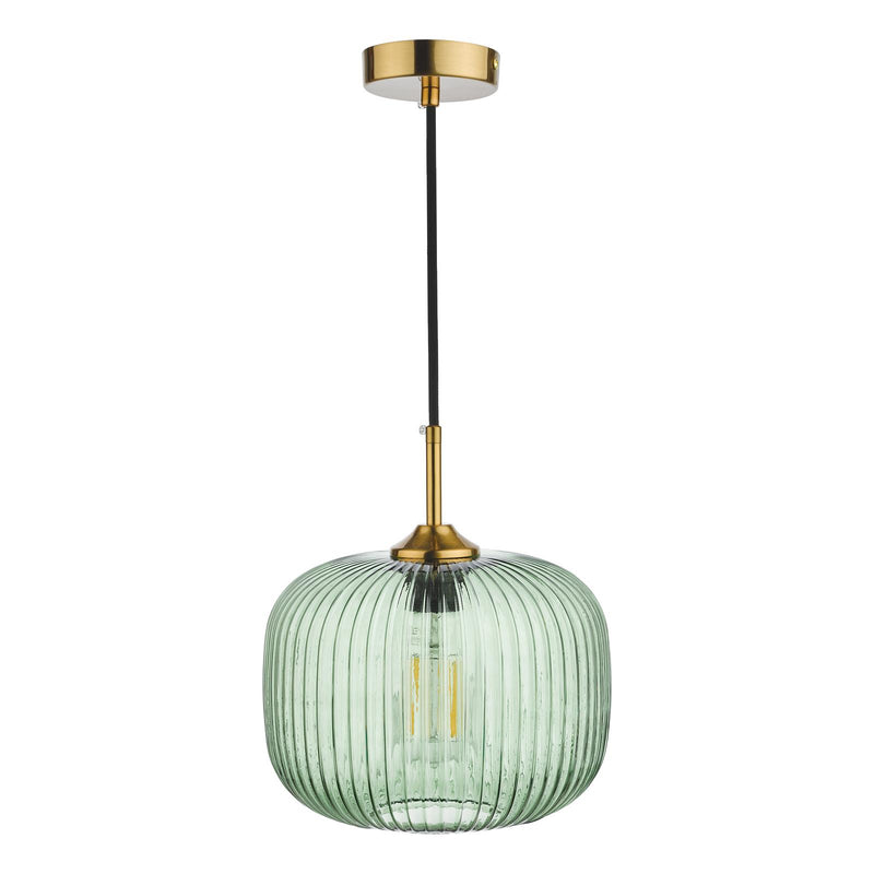 Dar Lighting Demarius 1 Light Pendant Green Glass Bronze Detail • DEM0124