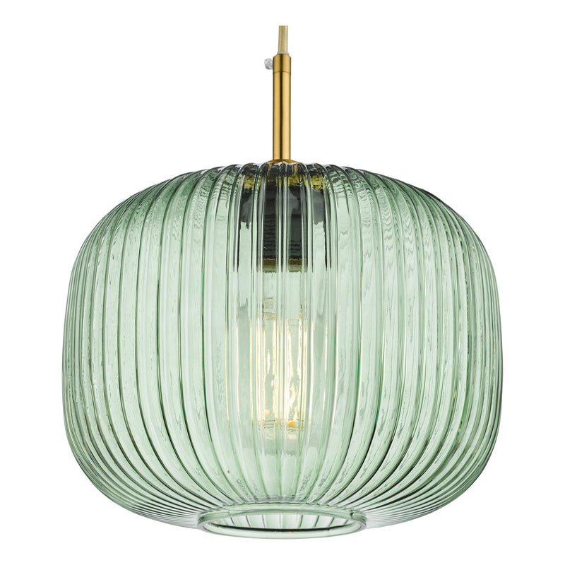 Dar Lighting Demarius 1 Light Pendant Green Glass Bronze Detail • DEM0124