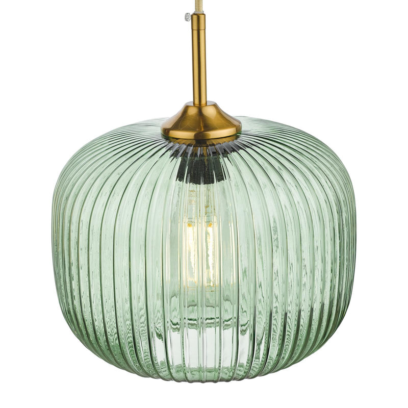 Dar Lighting Demarius 1 Light Pendant Green Glass Bronze Detail • DEM0124
