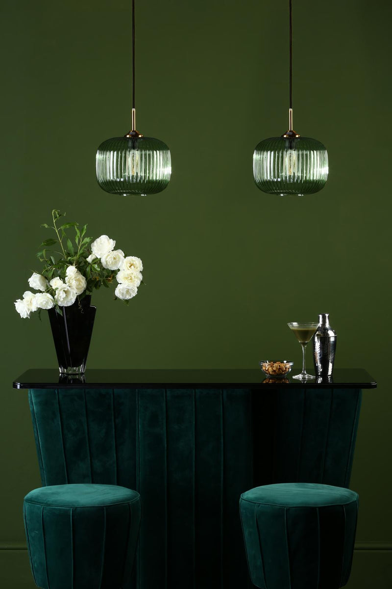 Dar Lighting Demarius 1 Light Pendant Green Glass Bronze Detail • DEM0124