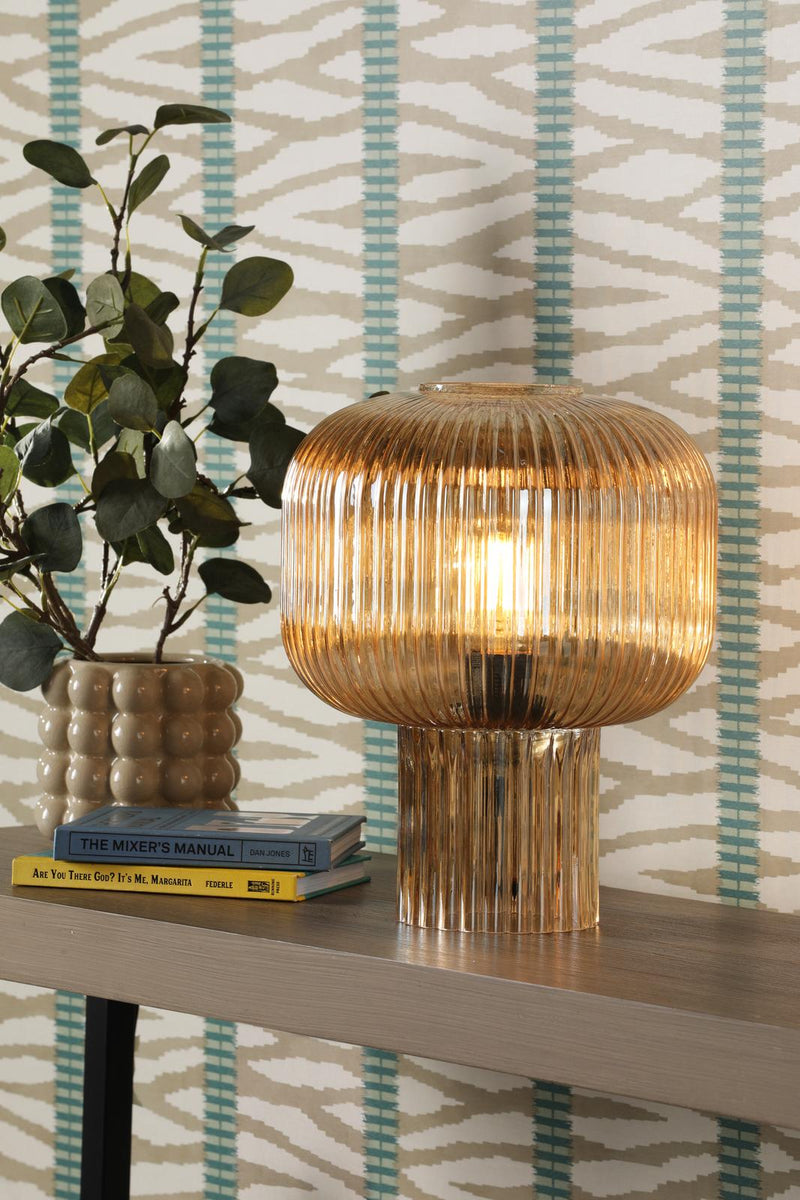 Dar Lighting Demarius Table Lamp Amber Ribbed Glass • DEM4206