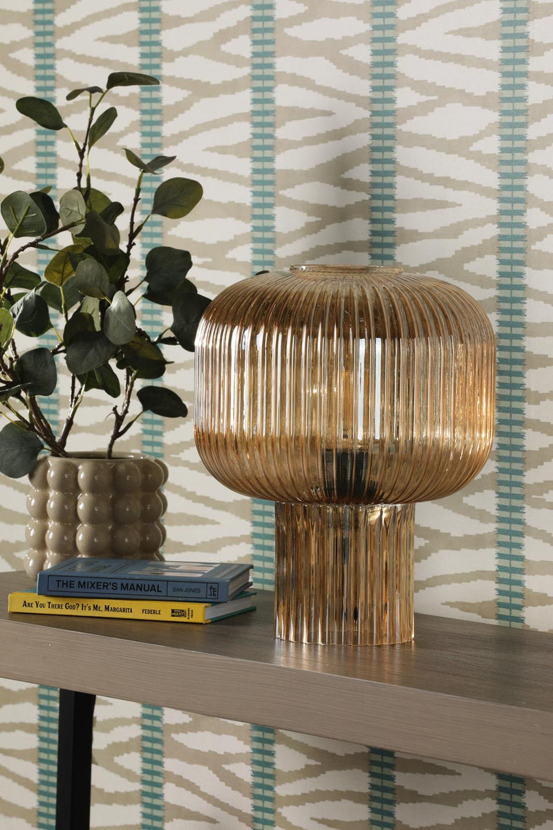 Dar Lighting Demarius Table Lamp Amber Ribbed Glass • DEM4206
