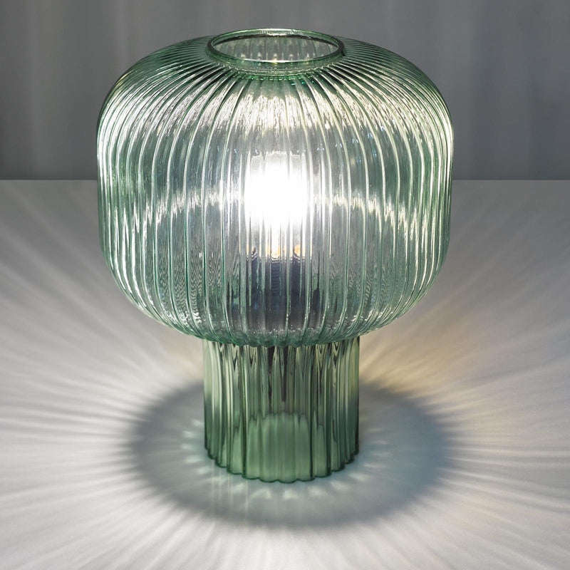 Dar Lighting Demarius Table Lamp Green Ribbed Glass • DEM4224