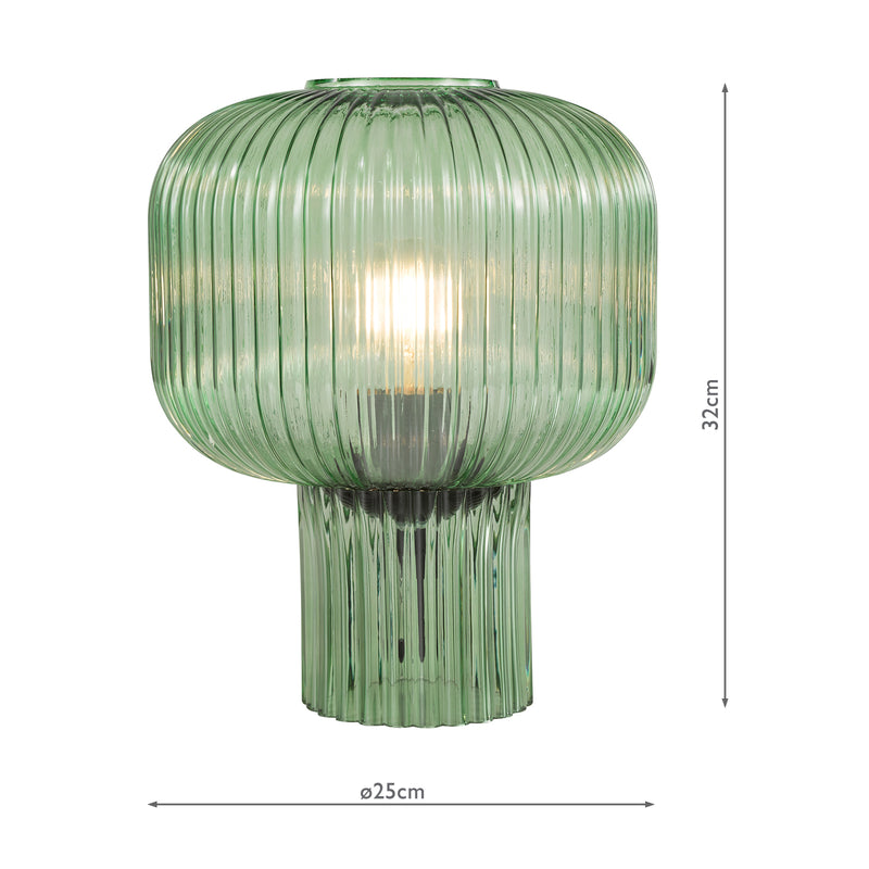 Dar Lighting Demarius Table Lamp Green Ribbed Glass • DEM4224