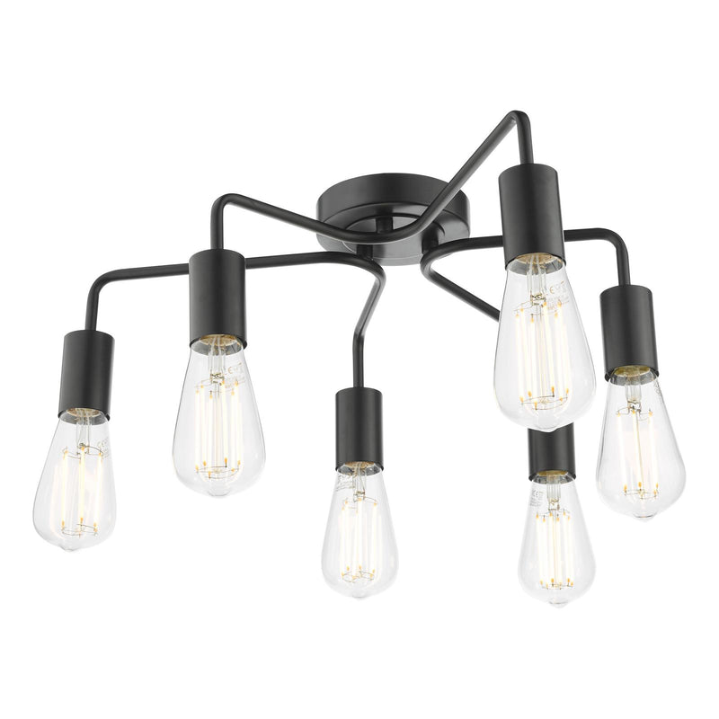 Dar Lighting Dena 6 Light Semi-Flush Matt Black • DEN0622