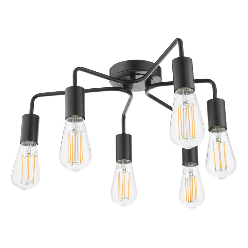 Dar Lighting Dena 6 Light Semi-Flush Matt Black • DEN0622