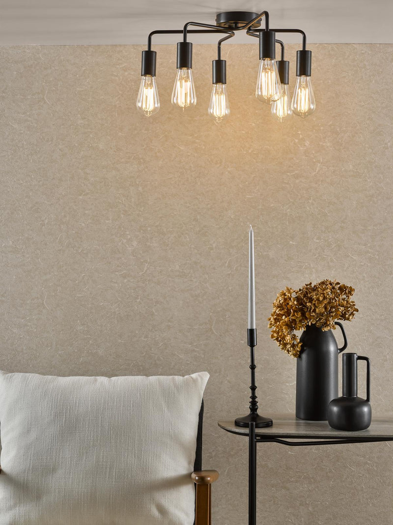 Dar Lighting Dena 6 Light Semi-Flush Matt Black • DEN0622